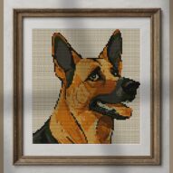 german-shepherd alternative framed cross stitch mockup, realistic finished embroidery presentation