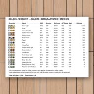 golden-redriver thread color chart with DMC, Anchor, Sullivans, J&P Coats and Maxi color references