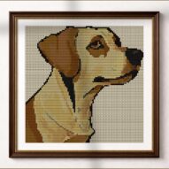golden-redriver alternative framed cross stitch mockup, realistic finished embroidery presentation