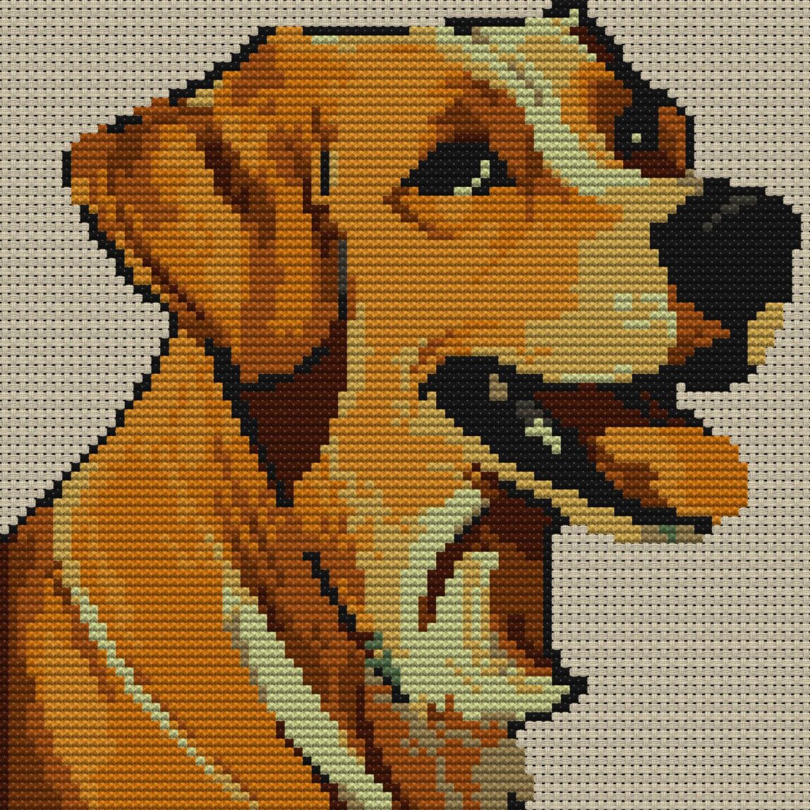 labrador-redriver full cross stitch design mockup without frame, realistic embroidery preview