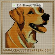 labrador-redriver cross stitch start point map with highlighted thread start positions in the full design