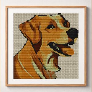 labrador-redriver framed cross stitch mockup, realistic finished embroidery design, PDF pattern digital download