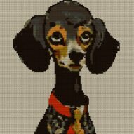 poodle-black full cross stitch design mockup without frame, realistic embroidery preview