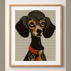 poodle-black framed cross stitch mockup, realistic finished embroidery design, PDF pattern digital download