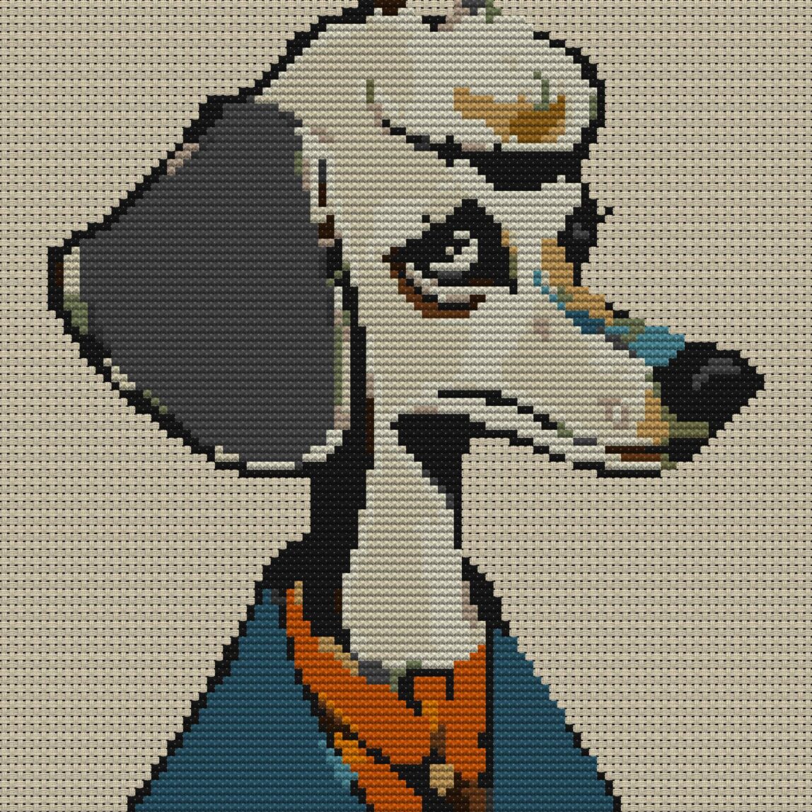 poodle-lady full cross stitch design mockup without frame, realistic embroidery preview