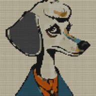 poodle-lady full cross stitch design mockup without frame, realistic embroidery preview