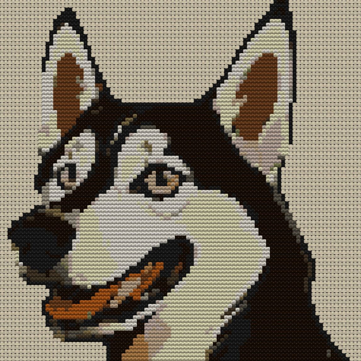 siberian-husky full design mockup without frame siberian-husky full cross stitch design mockup without frame, realistic embroidery preview