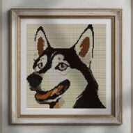 siberian-husky alternative framed cross stitch mockup, realistic finished embroidery presentation