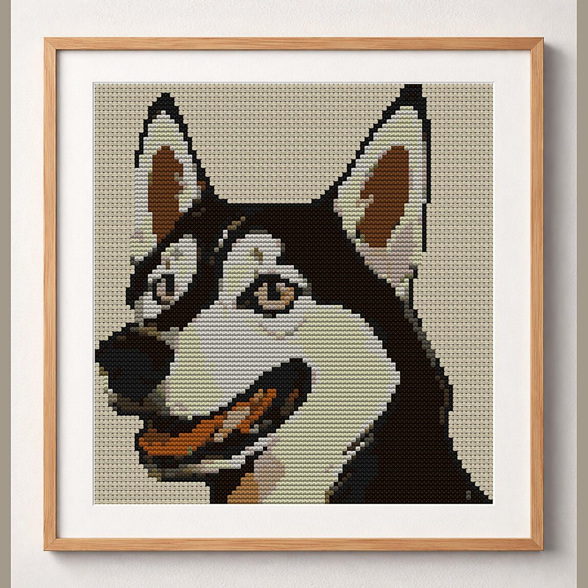 siberian-husky framed cross stitch mockup siberian-husky framed cross stitch mockup, realistic finished embroidery design, PDF pattern digital download