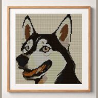 siberian-husky framed cross stitch mockup, realistic finished embroidery design, PDF pattern digital download