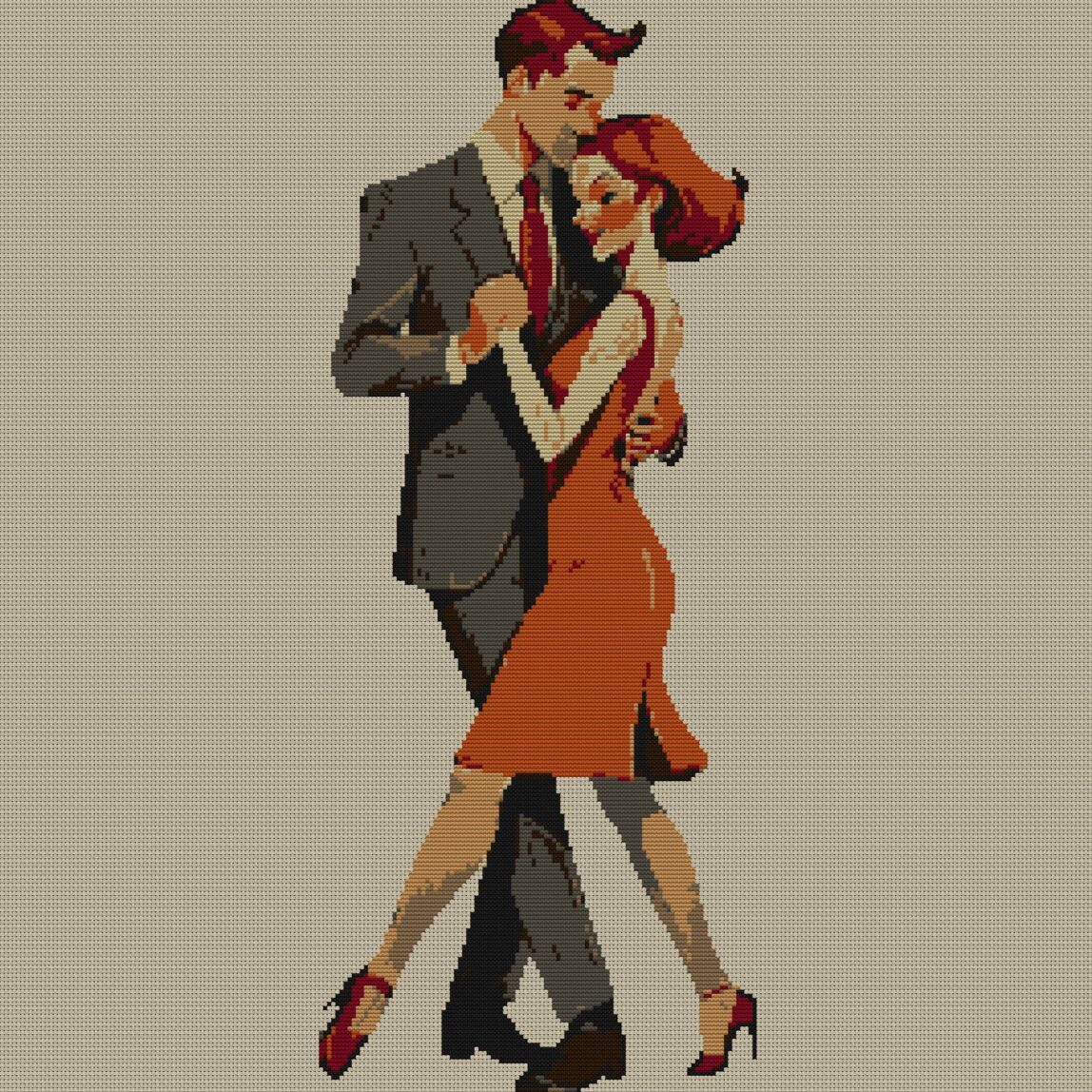tango-dance-couple-1 full design mockup without frame tango-dance-couple-1 full cross stitch design mockup without frame, realistic embroidery preview