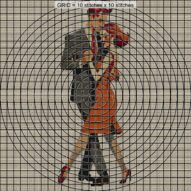 tango-dance-couple-1 close-up cross stitch detail showing color changes, confetti areas and stitch texture