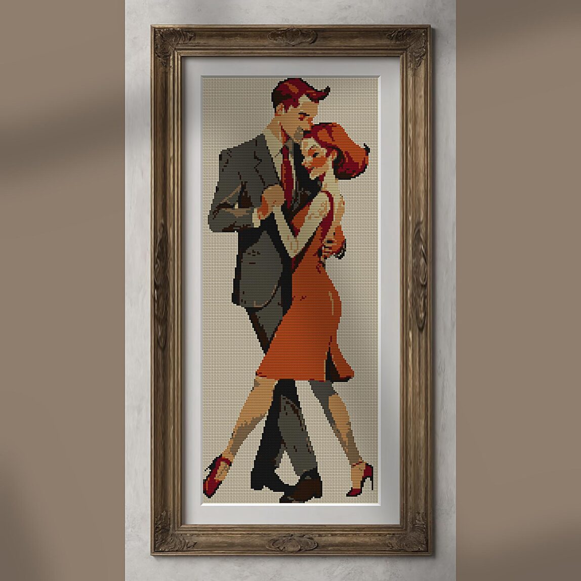 tango-dance-couple-1 alternative framed mockup tango-dance-couple-1 alternative framed cross stitch mockup, realistic finished embroidery presentation