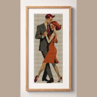 tango-dance-couple-1 framed cross stitch mockup, realistic finished embroidery design, PDF pattern digital download