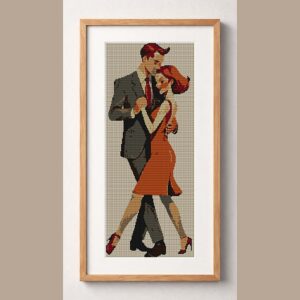 tango-dance-couple-1 framed cross stitch mockup, realistic finished embroidery design, PDF pattern digital download