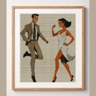 tango-dance-couple-2 framed cross stitch mockup, realistic finished embroidery design, PDF pattern digital download