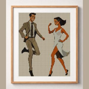 tango-dance-couple-2 framed cross stitch mockup, realistic finished embroidery design, PDF pattern digital download