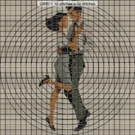 tango-dance-couple-3 close-up cross stitch detail showing color changes, confetti areas and stitch texture