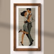 tango-dance-couple-3 alternative framed cross stitch mockup, realistic finished embroidery presentation