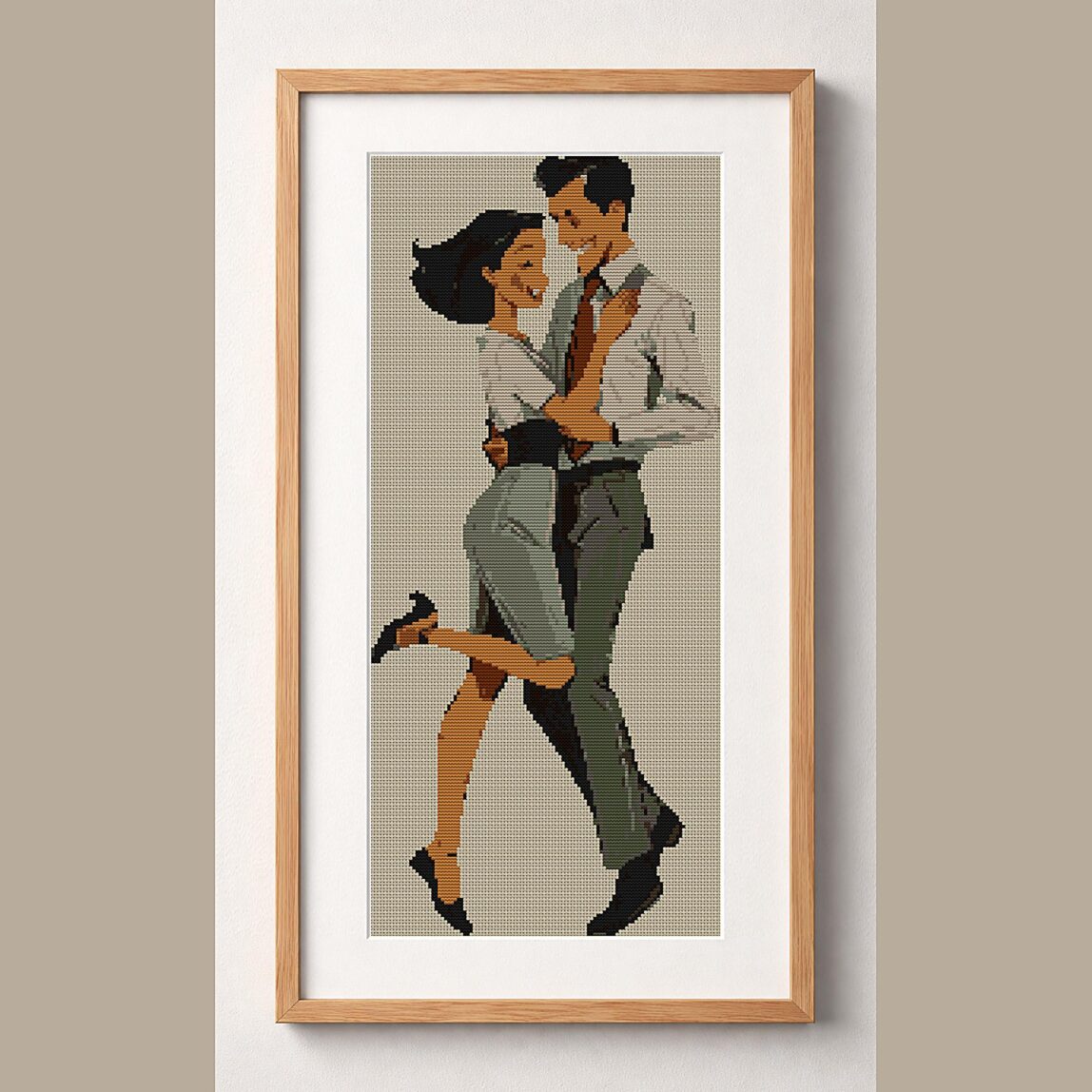tango-dance-couple-3 framed cross stitch mockup, realistic finished embroidery design, PDF pattern digital download