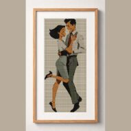 tango-dance-couple-3 framed cross stitch mockup, realistic finished embroidery design, PDF pattern digital download