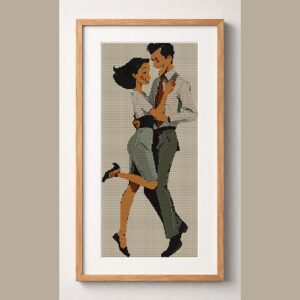 tango-dance-couple-3 framed cross stitch mockup, realistic finished embroidery design, PDF pattern digital download