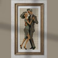 tango-dance-couple-4 alternative framed cross stitch mockup, realistic finished embroidery presentation