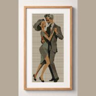 tango-dance-couple-4 framed cross stitch mockup, realistic finished embroidery design, PDF pattern digital download