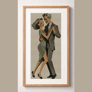 tango-dance-couple-4 framed cross stitch mockup, realistic finished embroidery design, PDF pattern digital download