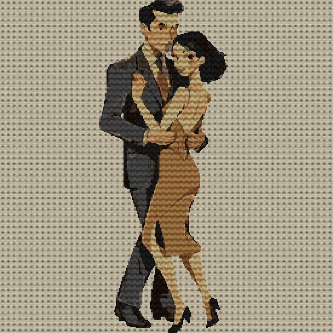 tango-dance-couple-5 full design mockup without frame tango-dance-couple-5 full cross stitch design mockup without frame, realistic embroidery preview