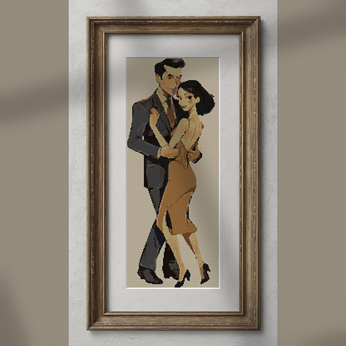 tango-dance-couple-5 alternative framed mockup tango-dance-couple-5 alternative framed cross stitch mockup, realistic finished embroidery presentation