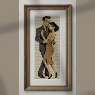 tango-dance-couple-5 alternative framed cross stitch mockup, realistic finished embroidery presentation