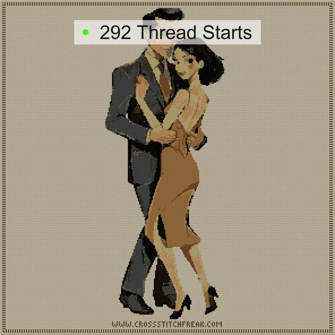 tango-dance-couple-5 thread start point map tango-dance-couple-5 cross stitch start point map with highlighted thread start positions in the full design