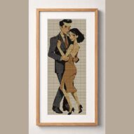 tango-dance-couple-5 framed cross stitch mockup, realistic finished embroidery design, PDF pattern digital download
