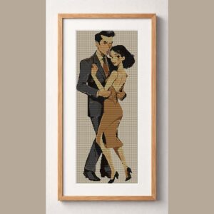 tango-dance-couple-5 framed cross stitch mockup, realistic finished embroidery design, PDF pattern digital download