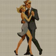 tango-dance-couple-6 full cross stitch design mockup without frame, realistic embroidery preview