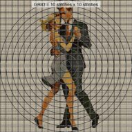 tango-dance-couple-6 close-up cross stitch detail showing color changes, confetti areas and stitch texture