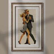 tango-dance-couple-6 alternative framed cross stitch mockup, realistic finished embroidery presentation