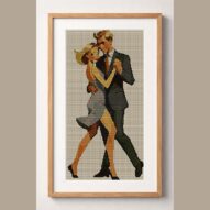 tango-dance-couple-6 framed cross stitch mockup, realistic finished embroidery design, PDF pattern digital download
