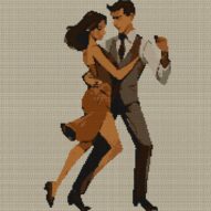 tango-dance-couple-7 full cross stitch design mockup without frame, realistic embroidery preview