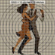 tango-dance-couple-7 close-up cross stitch detail showing color changes, confetti areas and stitch texture