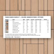 tango-dance-couple-7 thread color chart with DMC, Anchor, Sullivans, J&P Coats and Maxi color references