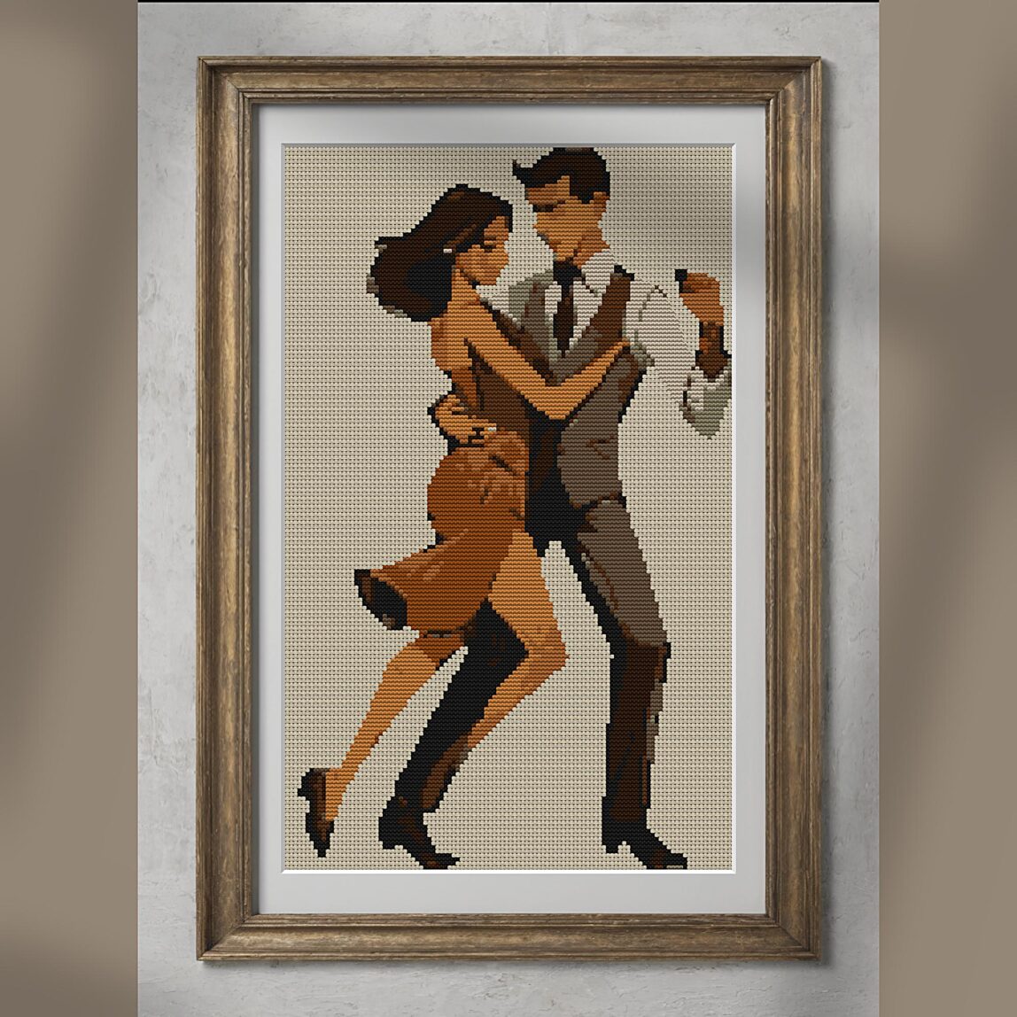 tango-dance-couple-7 alternative framed mockup tango-dance-couple-7 alternative framed cross stitch mockup, realistic finished embroidery presentation