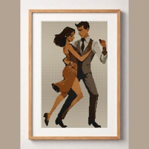 tango-dance-couple-7 framed cross stitch mockup, realistic finished embroidery design, PDF pattern digital download