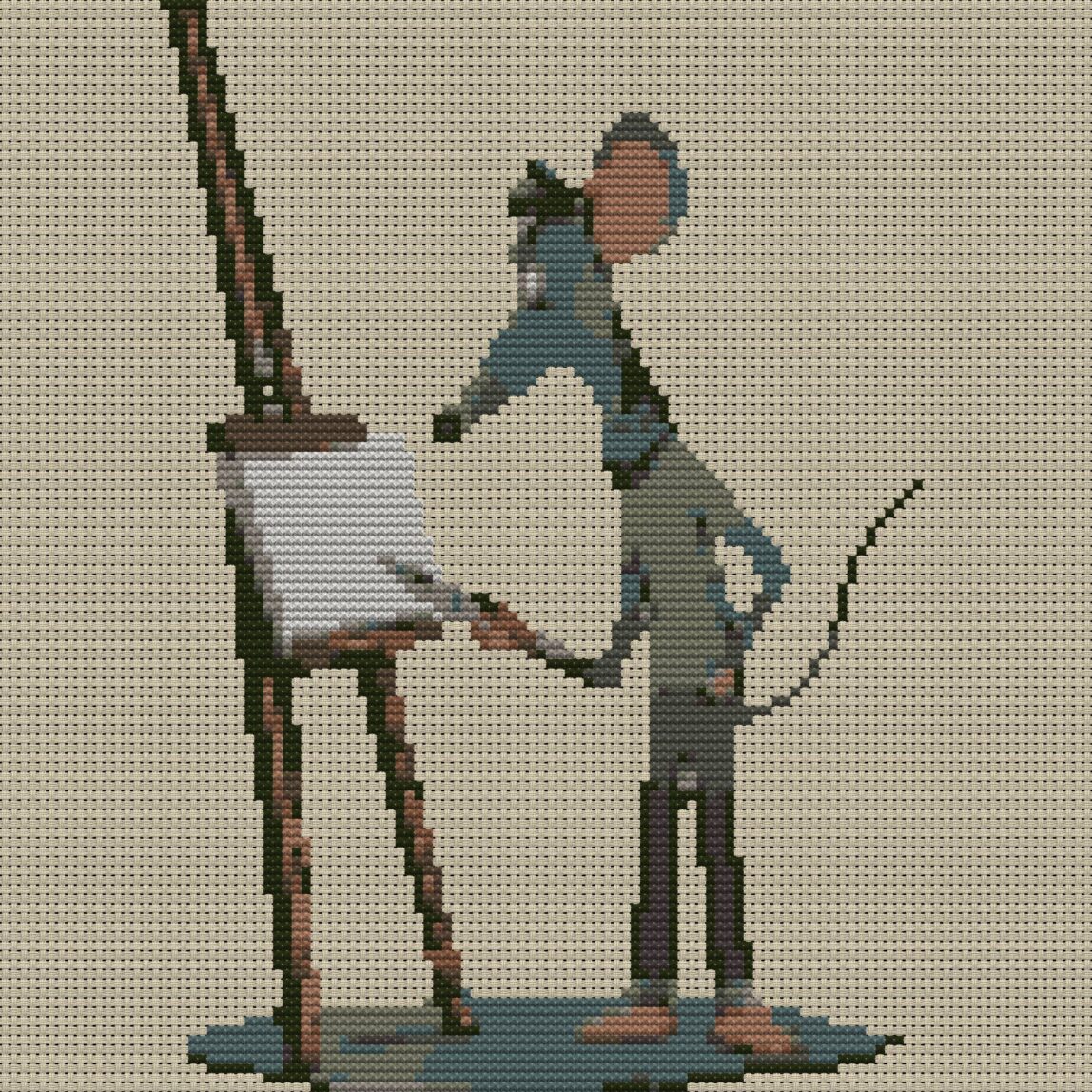 artist_mouse full cross stitch design mockup without frame, realistic embroidery preview