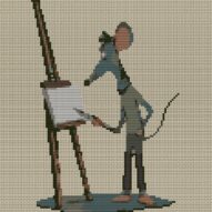 artist_mouse full cross stitch design mockup without frame, realistic embroidery preview