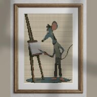 artist_mouse alternative framed cross stitch mockup, realistic finished embroidery presentation