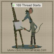 artist_mouse cross stitch start point map with highlighted thread start positions in the full design