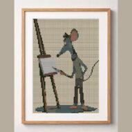 artist_mouse framed cross stitch mockup, realistic finished embroidery design, PDF pattern digital download
