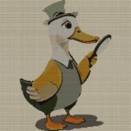 detective-duck-detectiv full cross stitch design mockup without frame, realistic embroidery preview